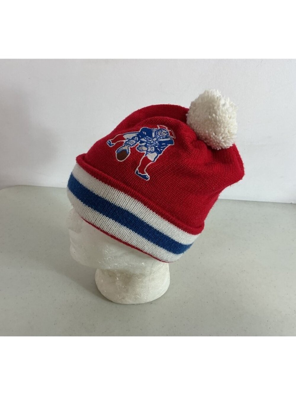 Vintage New England Patriots Throwback Beanie Hat Pompom